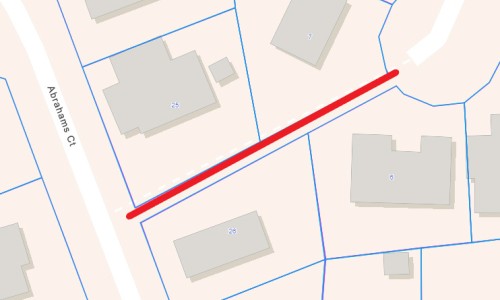 Map showcasing walkway to be disposed of. Birdseye view of Abrahams Ct and 