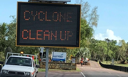 East Point Cyclone Marcus Clean up sign 